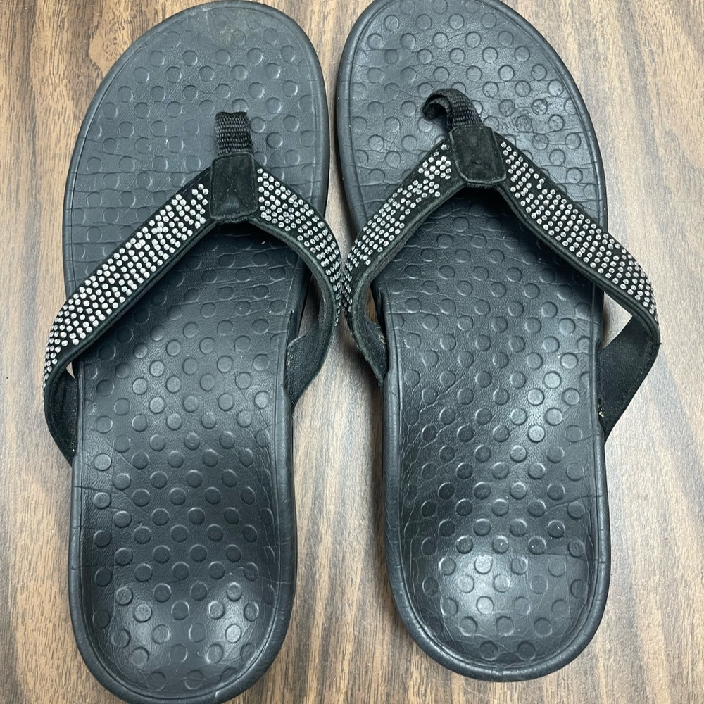 Black Flip Flops with Rhinestone Straps